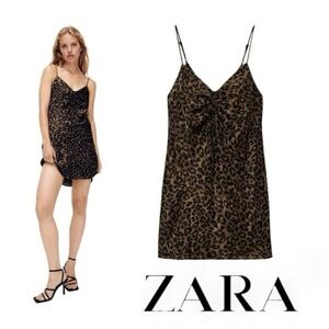Zara Animal Print Mini Dress - Black and‎ Brown